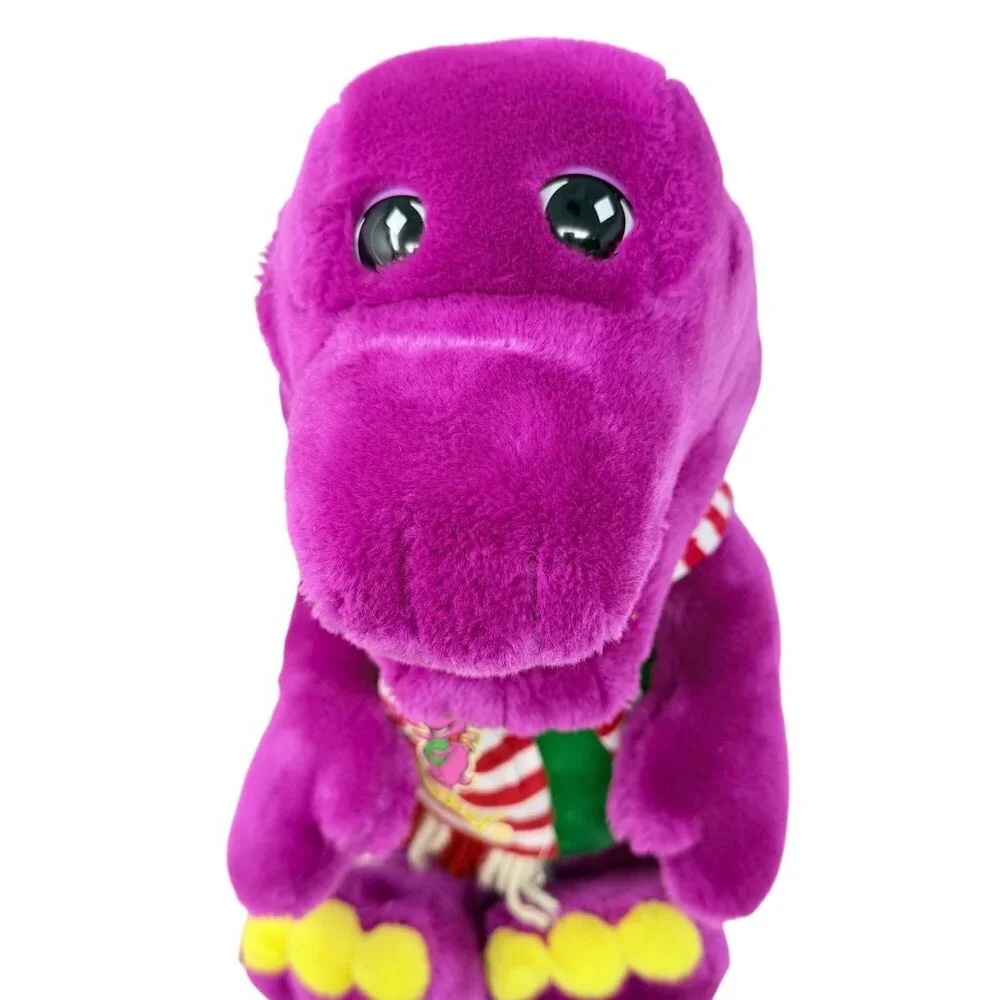 Vintage Barney Purple Dinosaur Plush Stuffed Toy 1990s Lyons Group Holiday Scarf
